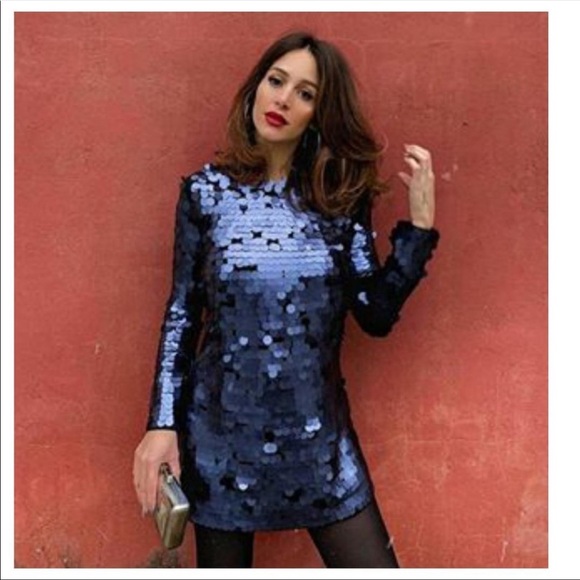 Zara limited edition blue sequin knit mini dress - Picture 7 of 16